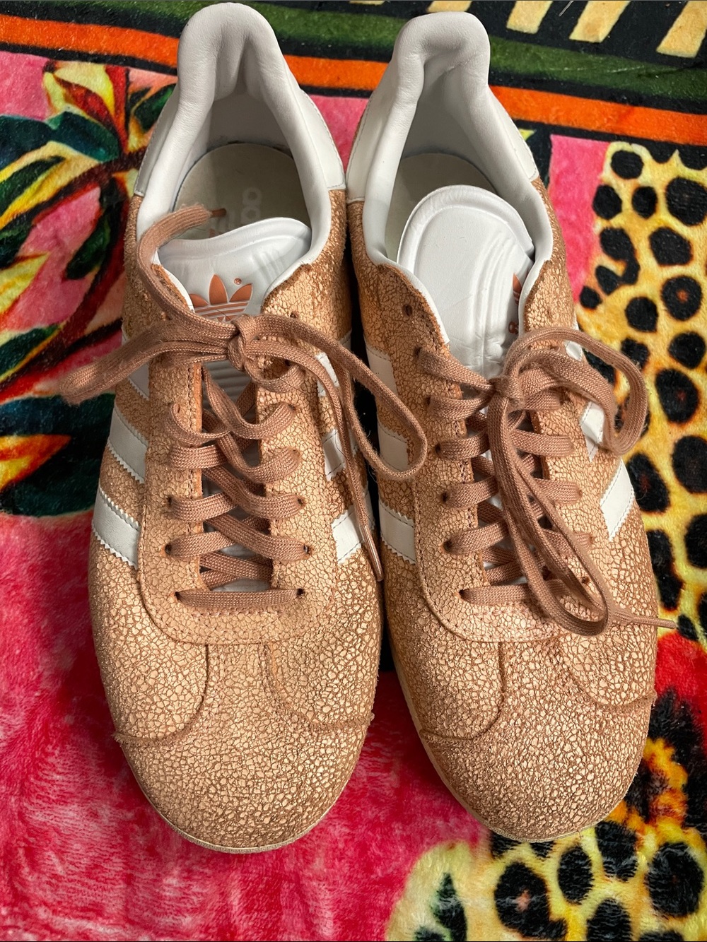 adidas Women’s Crackle Rose Gold Sneakers with White Stripes